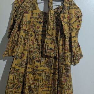 Tribal Print Yellow Dress 2 Piece Set / Scarf